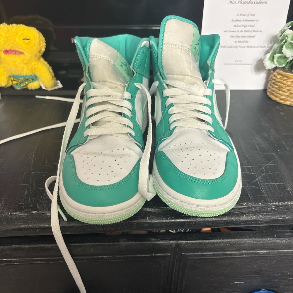 Jordan Green and White Retro High-Top Sneakers